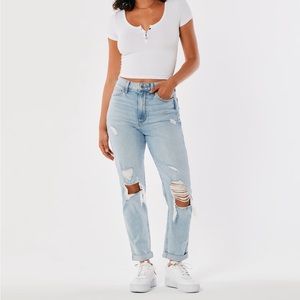 Hollister Ultra High-Rise Ripped Light Wash Mom Jeans
